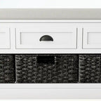 Banc de rangement capitonné gris/blanc/noir avec 3 tiroirs et 3 paniers, 1 à 2 places