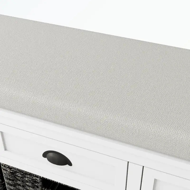 Banc de rangement capitonné gris/blanc/noir avec 3 tiroirs et 3 paniers, 1 à 2 places