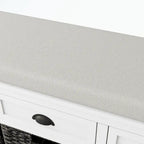 Banc de rangement capitonné gris/blanc/noir avec 3 tiroirs et 3 paniers, 1 à 2 places