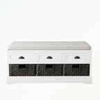 Banc de rangement capitonné gris/blanc/noir avec 3 tiroirs et 3 paniers, 1 à 2 places
