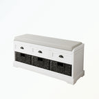 Banc de rangement capitonné gris/blanc/noir avec 3 tiroirs et 3 paniers, 1 à 2 places