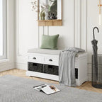Banc de rangement capitonné gris/blanc/noir avec 3 tiroirs et 3 paniers, 1 à 2 places
