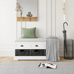 Banc de rangement capitonné gris/blanc/noir avec 3 tiroirs et 3 paniers, 1 à 2 places