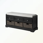 Banc de rangement capitonné gris/blanc/noir avec 3 tiroirs et 3 paniers, 1 à 2 places