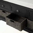 Banc de rangement capitonné gris/blanc/noir avec 3 tiroirs et 3 paniers, 1 à 2 places