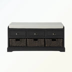 Banc de rangement capitonné gris/blanc/noir avec 3 tiroirs et 3 paniers, 1 à 2 places