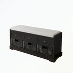 Banc de rangement capitonné gris/blanc/noir avec 3 tiroirs et 3 paniers, 1 à 2 places