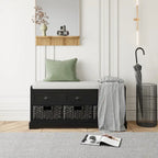 Banc de rangement capitonné gris/blanc/noir avec 3 tiroirs et 3 paniers, 1 à 2 places