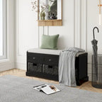 Banc de rangement capitonné gris/blanc/noir avec 3 tiroirs et 3 paniers, 1 à 2 places