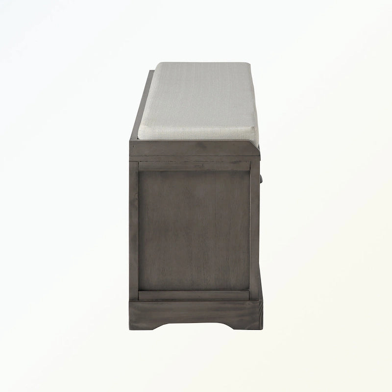 Banc de rangement capitonné gris/blanc/noir avec 3 tiroirs et 3 paniers, 1 à 2 places