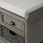 Banc de rangement capitonné gris/blanc/noir avec 3 tiroirs et 3 paniers, 1 à 2 places