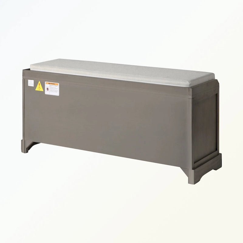 Banc de rangement capitonné gris/blanc/noir avec 3 tiroirs et 3 paniers, 1 à 2 places