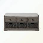 Banc de rangement capitonné gris/blanc/noir avec 3 tiroirs et 3 paniers, 1 à 2 places