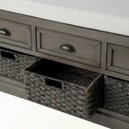 Banc de rangement capitonné gris/blanc/noir avec 3 tiroirs et 3 paniers, 1 à 2 places