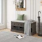 Banc de rangement capitonné gris/blanc/noir avec 3 tiroirs et 3 paniers, 1 à 2 places