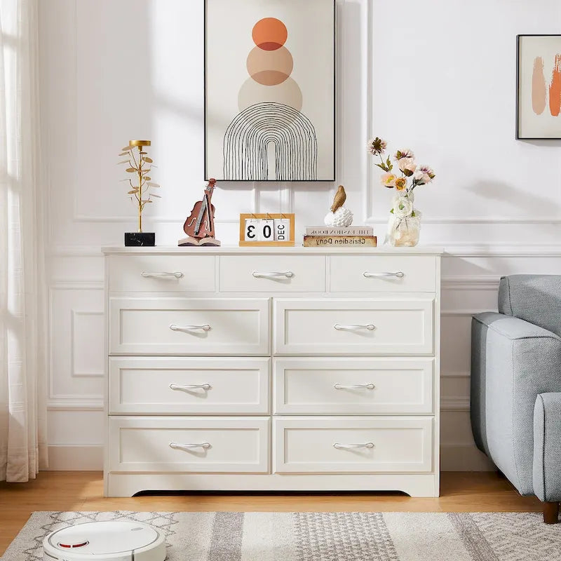 Meuble de rangement noir/blanc – Panneau de particules, assemblage à 2 personnes, 9 tiroirs