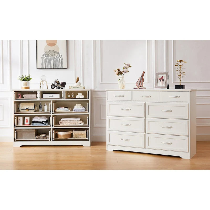 Meuble de rangement noir/blanc – Panneau de particules, assemblage à 2 personnes, 9 tiroirs