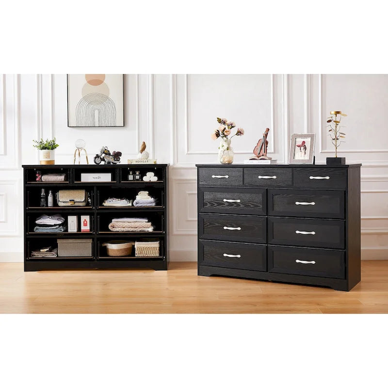 Meuble de rangement noir/blanc – Panneau de particules, assemblage à 2 personnes, 9 tiroirs