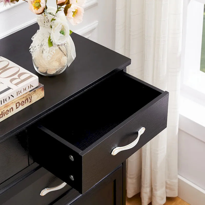 Meuble de rangement noir/blanc – Panneau de particules, assemblage à 2 personnes, 9 tiroirs