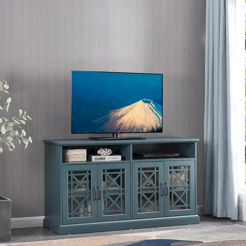 Buffet-Bahut Bleu et Noir avec Portes Vitrées, Foyer de 2 Personnes