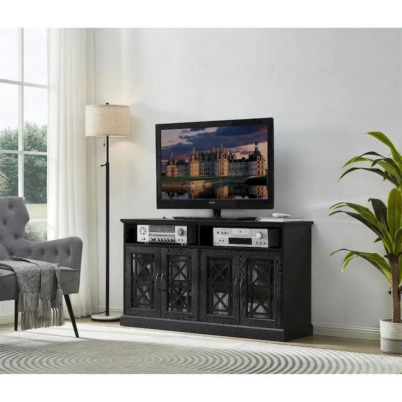 Buffet-Bahut Bleu et Noir avec Portes Vitrées, Foyer de 2 Personnes
