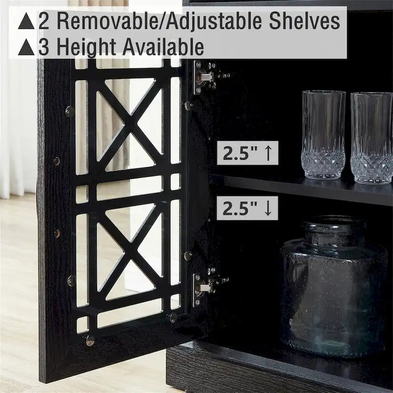 Buffet-Bahut Bleu et Noir avec Portes Vitrées, Foyer de 2 Personnes