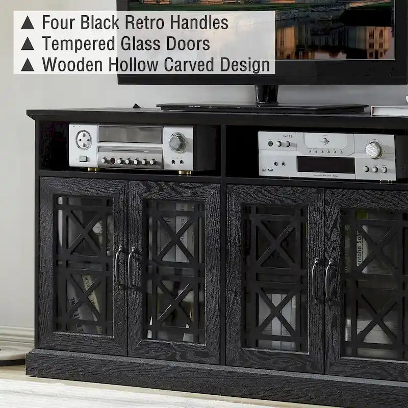 Buffet-Bahut Bleu et Noir avec Portes Vitrées, Foyer de 2 Personnes