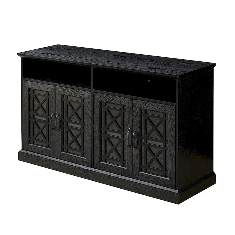Buffet-Bahut Bleu et Noir avec Portes Vitrées, Foyer de 2 Personnes