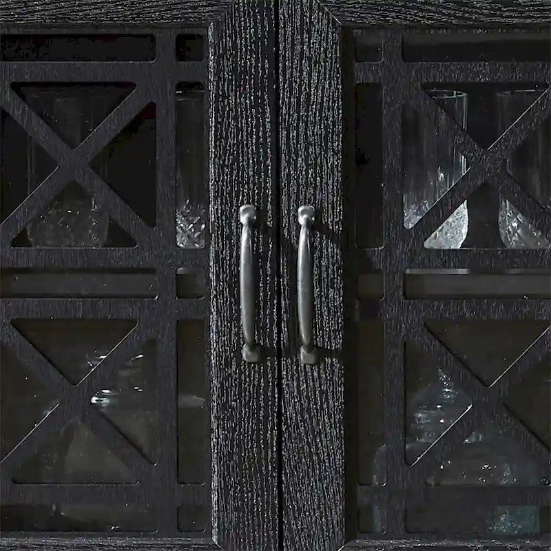 Buffet-Bahut Bleu et Noir avec Portes Vitrées, Foyer de 2 Personnes