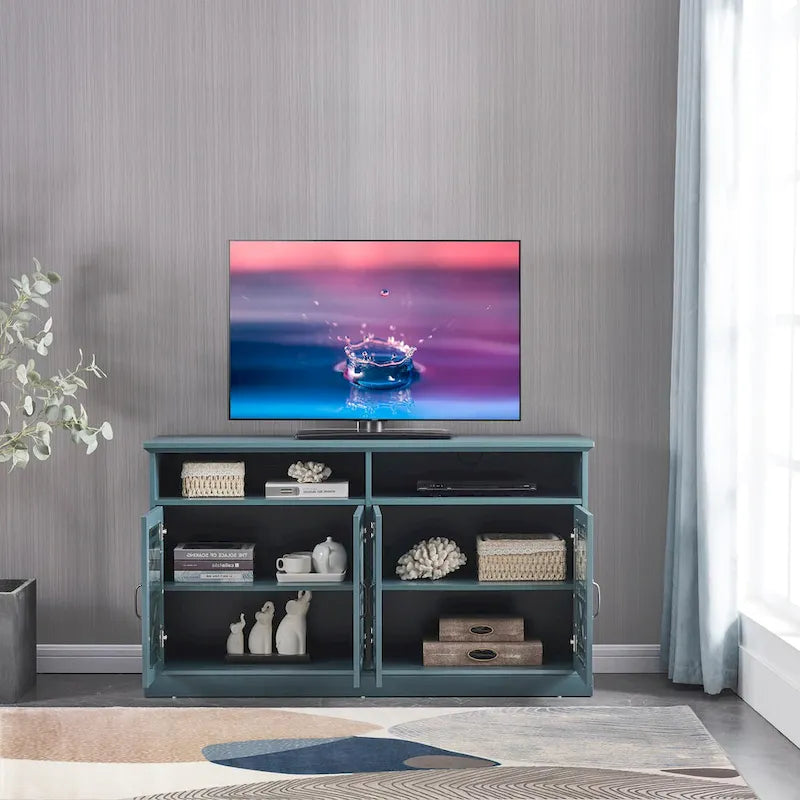 Buffet-Bahut Bleu et Noir avec Portes Vitrées, Foyer de 2 Personnes