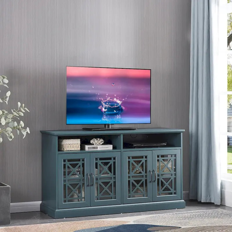 Buffet-Bahut Bleu et Noir avec Portes Vitrées, Foyer de 2 Personnes