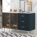 Buffet 4 portes bleu et blanc avec tiroirs