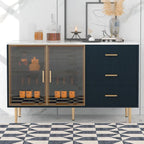 Buffet 4 portes bleu et blanc avec tiroirs