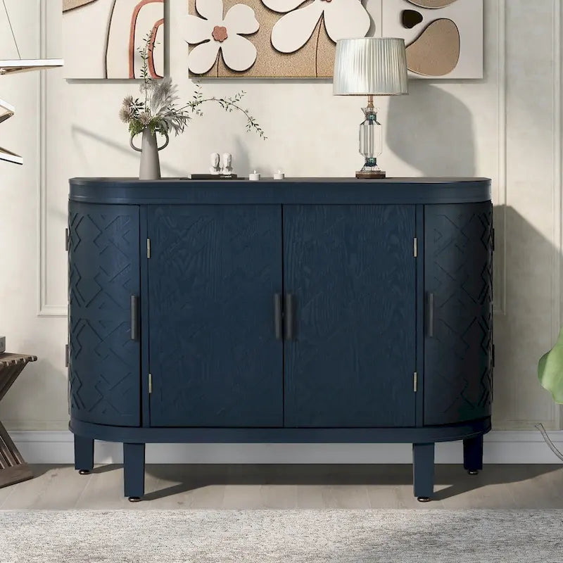 Noir / Bleu marine / Blanc / Gris antique — Armoire de rangement à 2 portes, motif antique, assemblage par 1 personne
