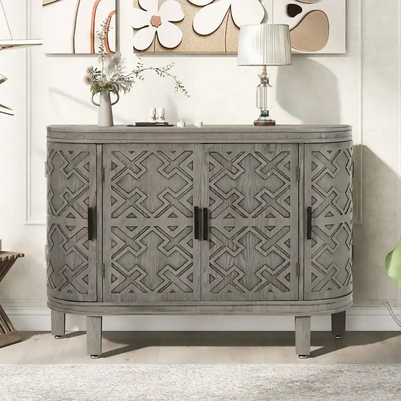 Noir / Bleu marine / Blanc / Gris antique — Armoire de rangement à 2 portes, motif antique, assemblage par 1 personne