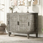 Noir / Bleu marine / Blanc / Gris antique — Armoire de rangement à 2 portes, motif antique, assemblage par 1 personne