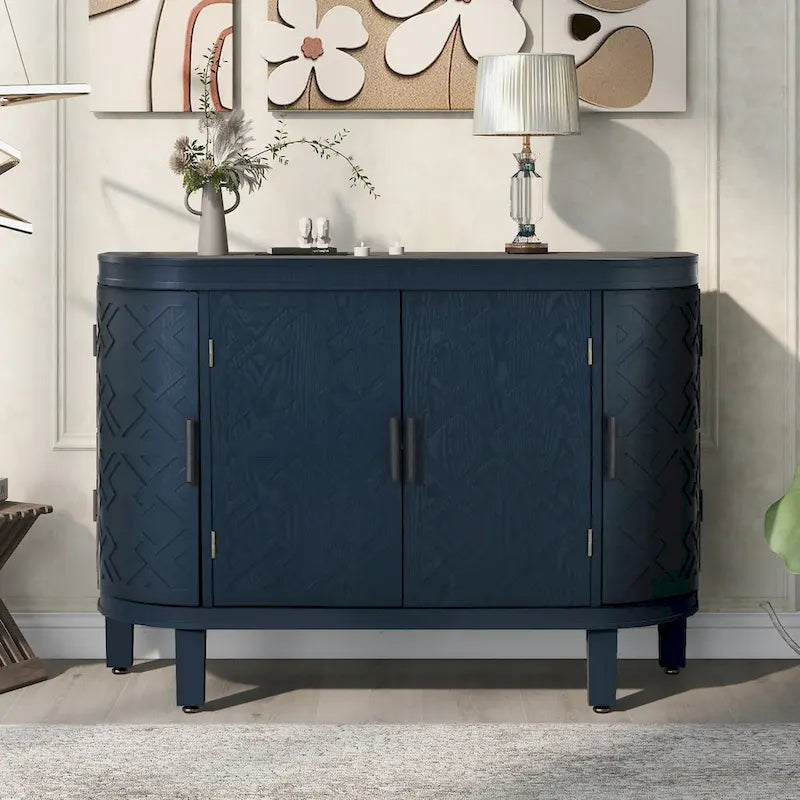 Noir / Bleu marine / Blanc / Gris antique — Armoire de rangement à 2 portes, motif antique, assemblage par 1 personne