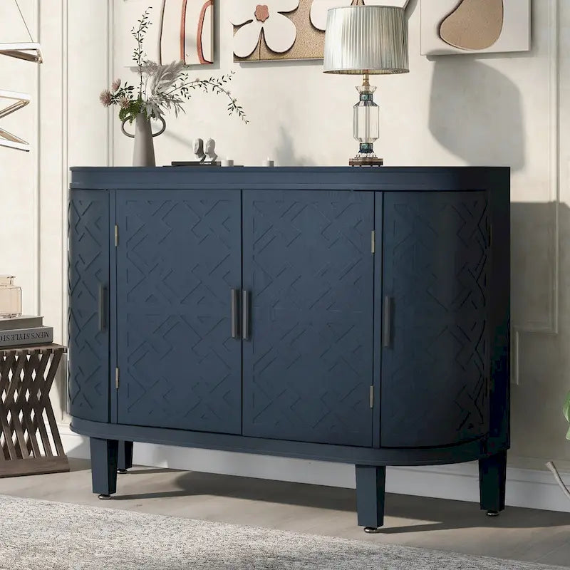 Noir / Bleu marine / Blanc / Gris antique — Armoire de rangement à 2 portes, motif antique, assemblage par 1 personne