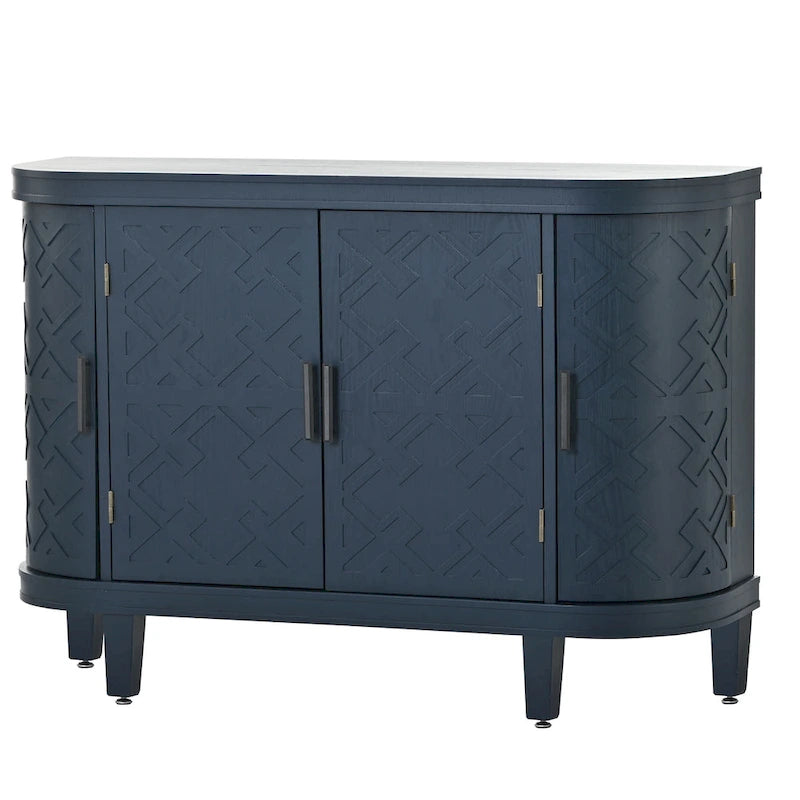 Noir / Bleu marine / Blanc / Gris antique — Armoire de rangement à 2 portes, motif antique, assemblage par 1 personne