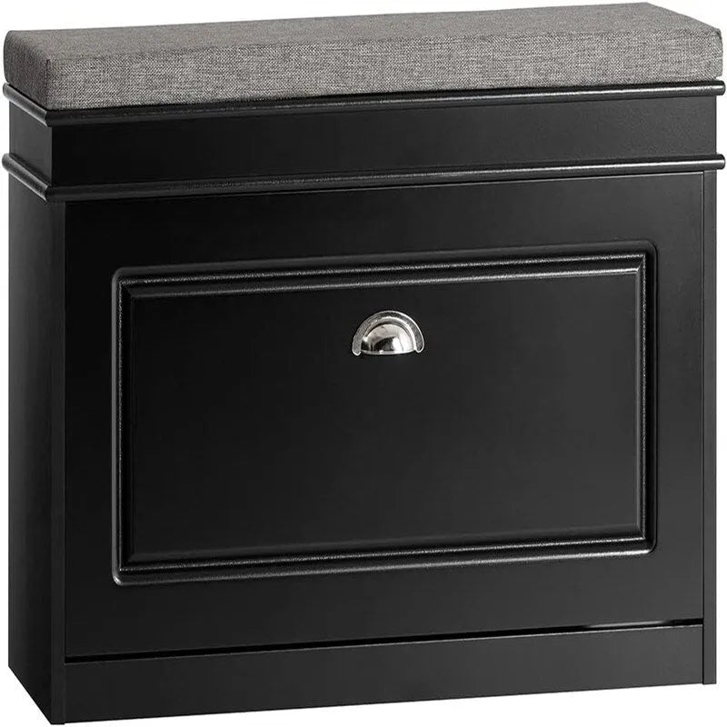 Banc à chaussures à tiroirs rabattables, Noir / Blanc / Gris, 1 place