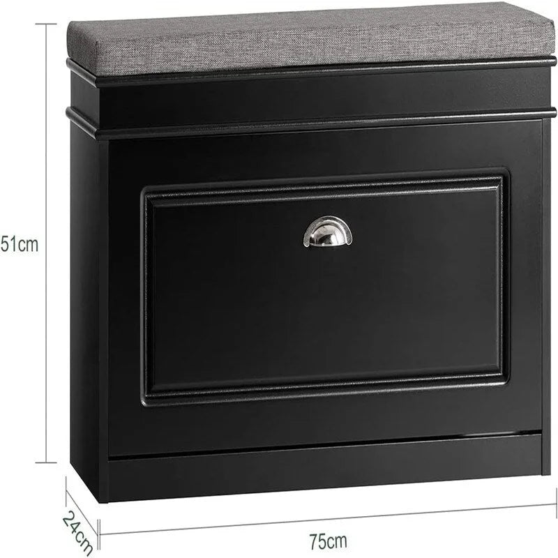 Banc à chaussures à tiroirs rabattables, Noir / Blanc / Gris, 1 place