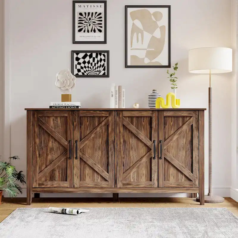 Bahut marron / noir / blanc avec 4 portes et 4 étagères — 1 unité