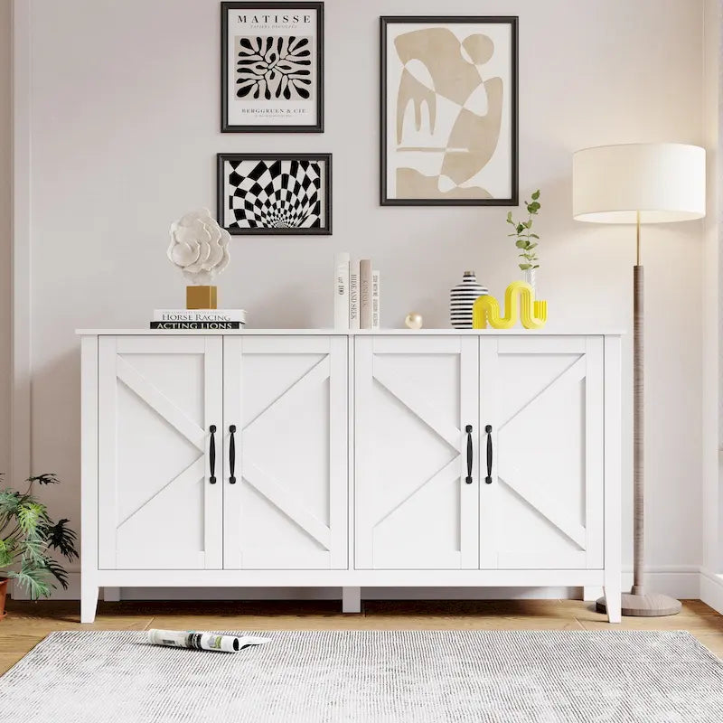 Bahut marron / noir / blanc avec 4 portes et 4 étagères — 1 unité