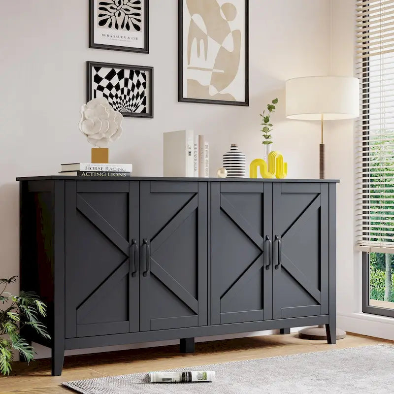 Bahut marron / noir / blanc avec 4 portes et 4 étagères — 1 unité