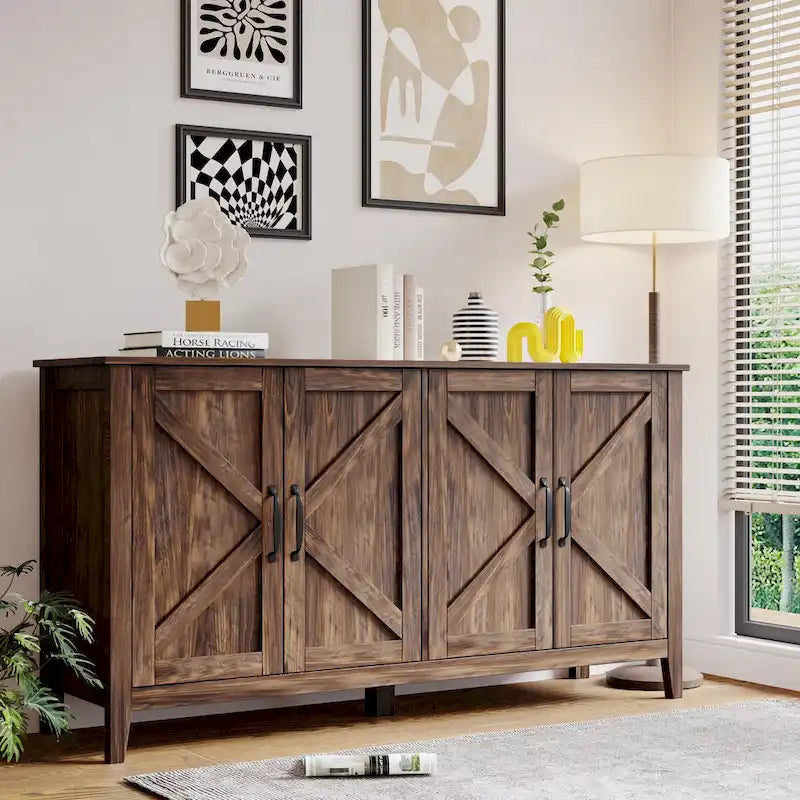 Bahut marron / noir / blanc avec 4 portes et 4 étagères — 1 unité