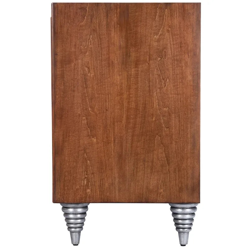 Buffet en cuir marron et coquille de capiz, meuble de rangement à 2 portes