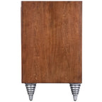 Buffet en cuir marron et coquille de capiz, meuble de rangement à 2 portes