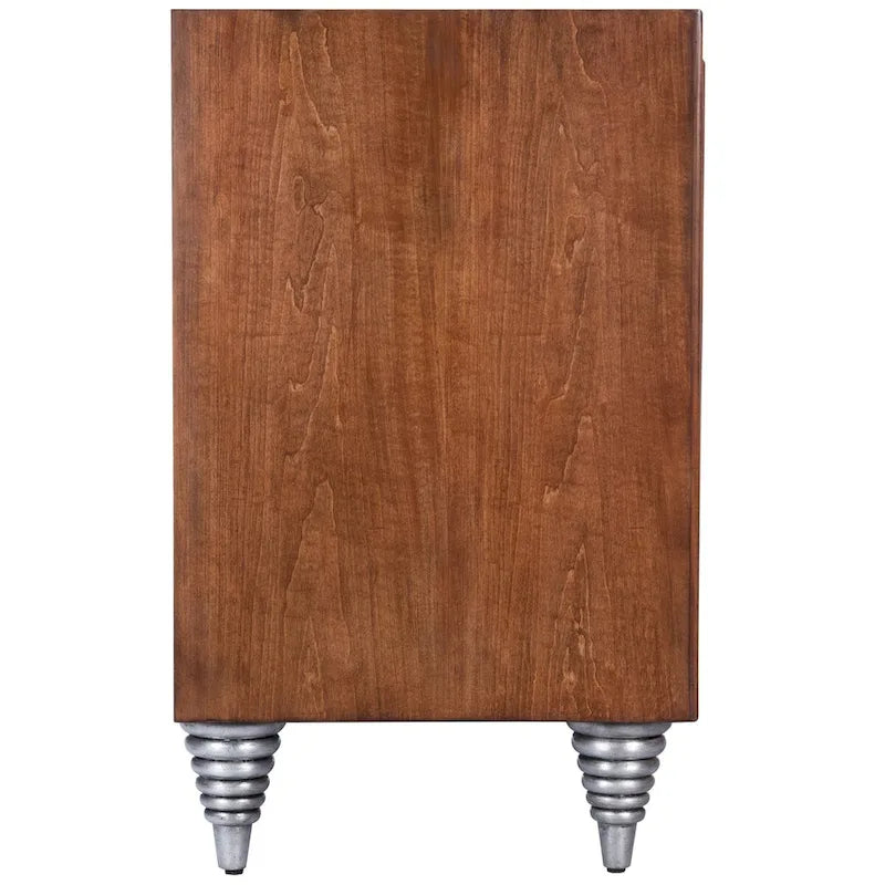 Buffet en cuir marron et coquille de capiz, meuble de rangement à 2 portes