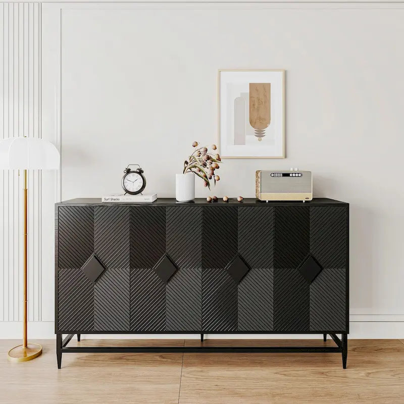 Meuble de rangement noir à 2 niveaux et 4 portes
