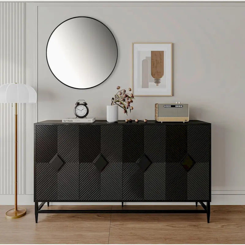 Meuble de rangement noir à 2 niveaux et 4 portes